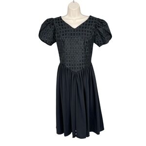 Vintage 80s Dress Women Formal Event Size 4 Puff Sleeve Gold Dot Party Made USA